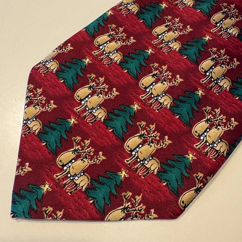 Vintage Jerry Garcia Dracula Claus Red Tie Reindeer And Christmas Tree Silk 1996